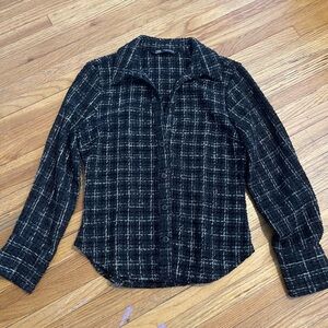 Zara Black and White Textured Checkered Button down